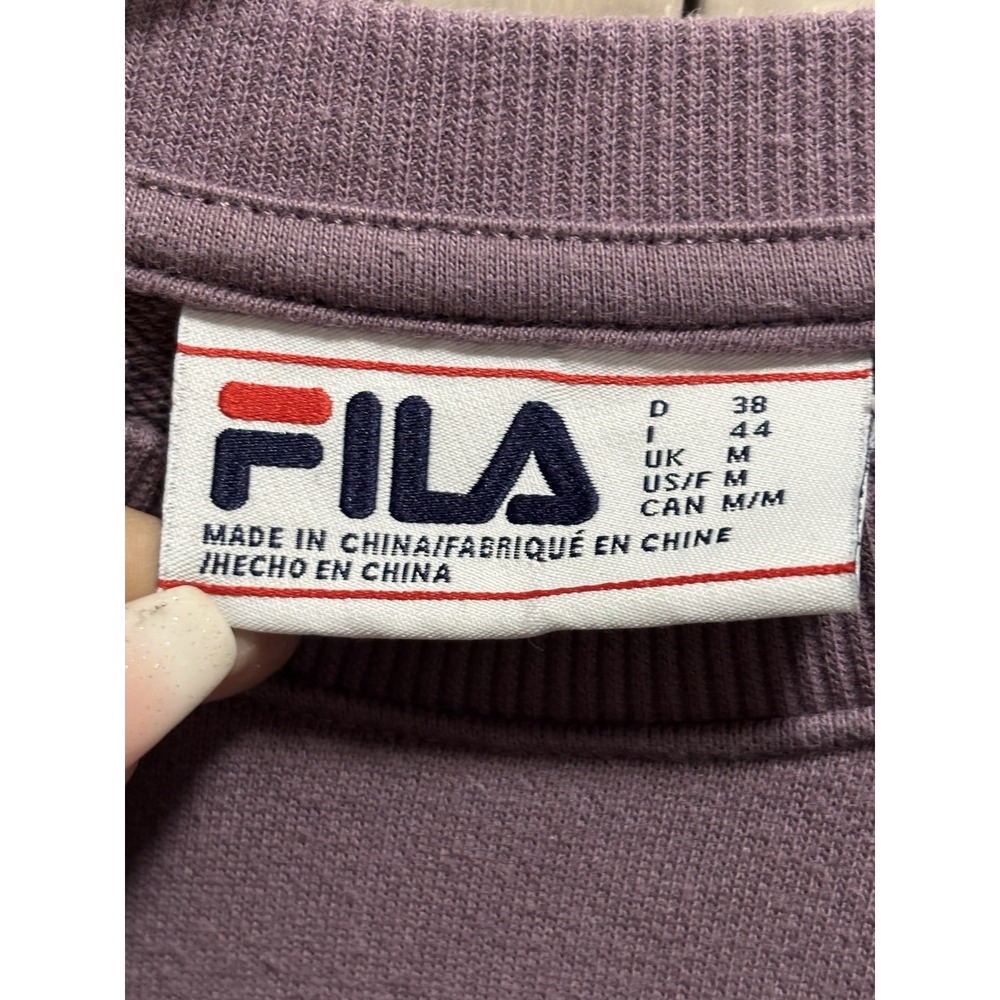 FILA Purple Sweatshirt Size Medium Long Sleeve Logo Band Hem Casual Lounge - Picture 2 of 7